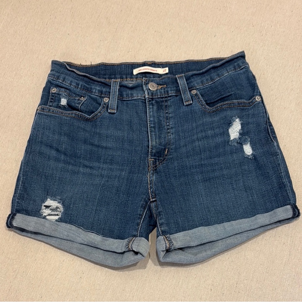 Levi's Blue Jean Shorts with Distressed Details